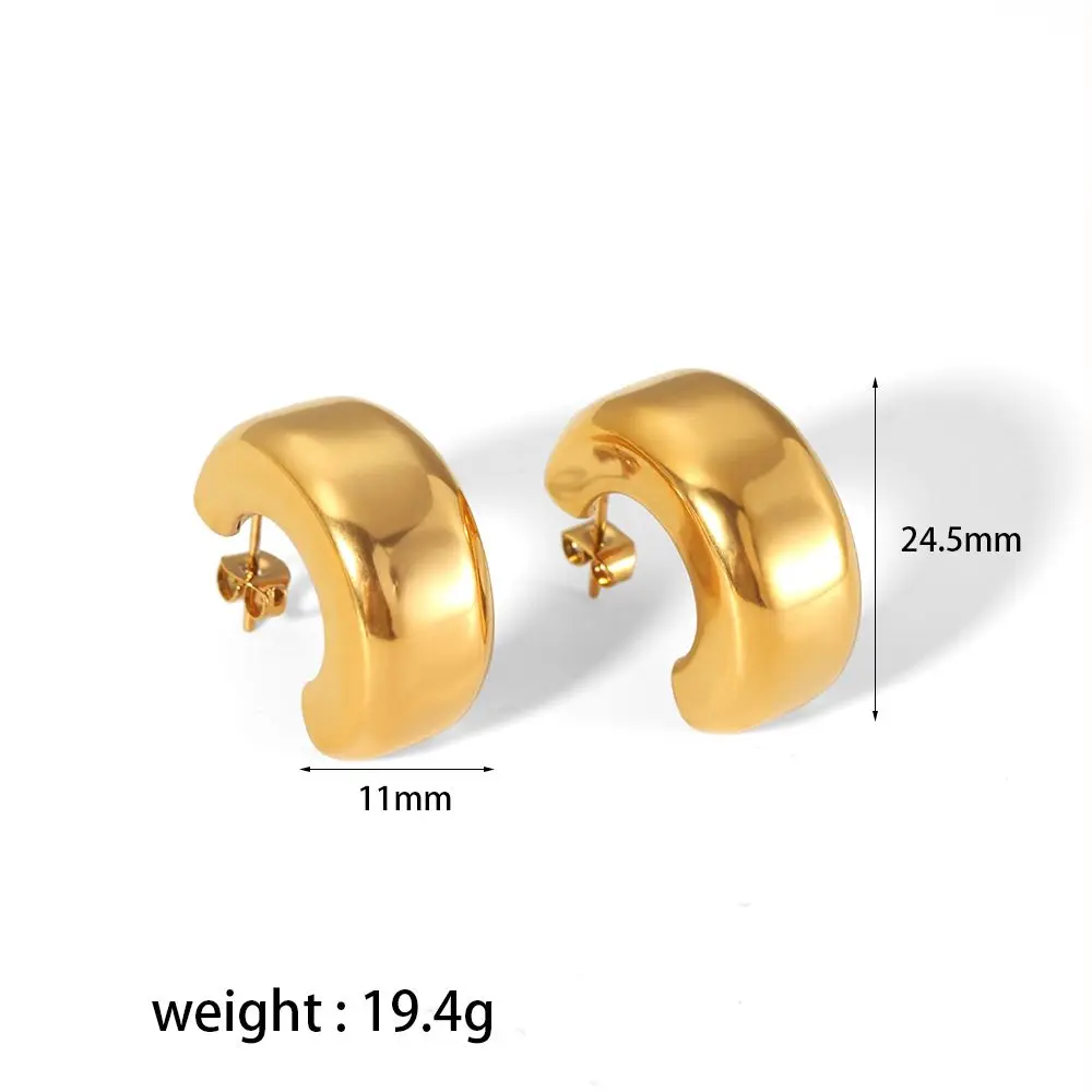 1 Pair Simple Classic Style Chunky Glossy C Shape Stainless Steel 18K Gold Plated Women's Stud Earrings h5 Picture2